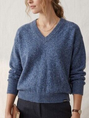 Bison Lambswool Blue V-Neck Women's Sweater